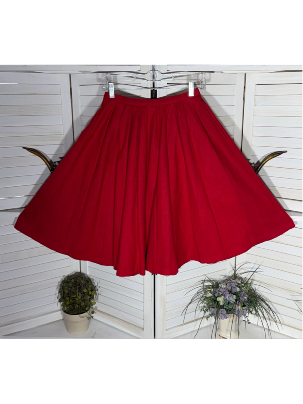 Vintage 70s red wool maxi skirt pleated full Holiday whimsigoth Ren Fair cosplay
